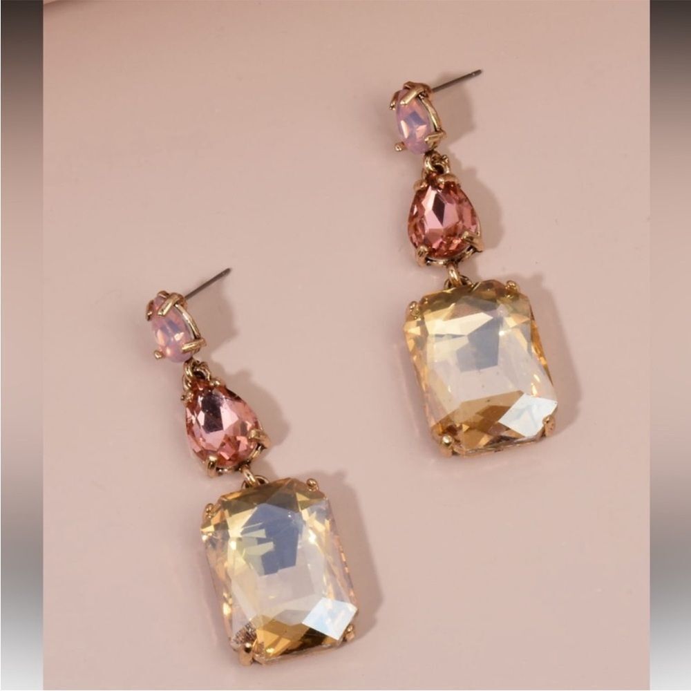 Chic Crystal Drop Earrings in Pink and Yellow